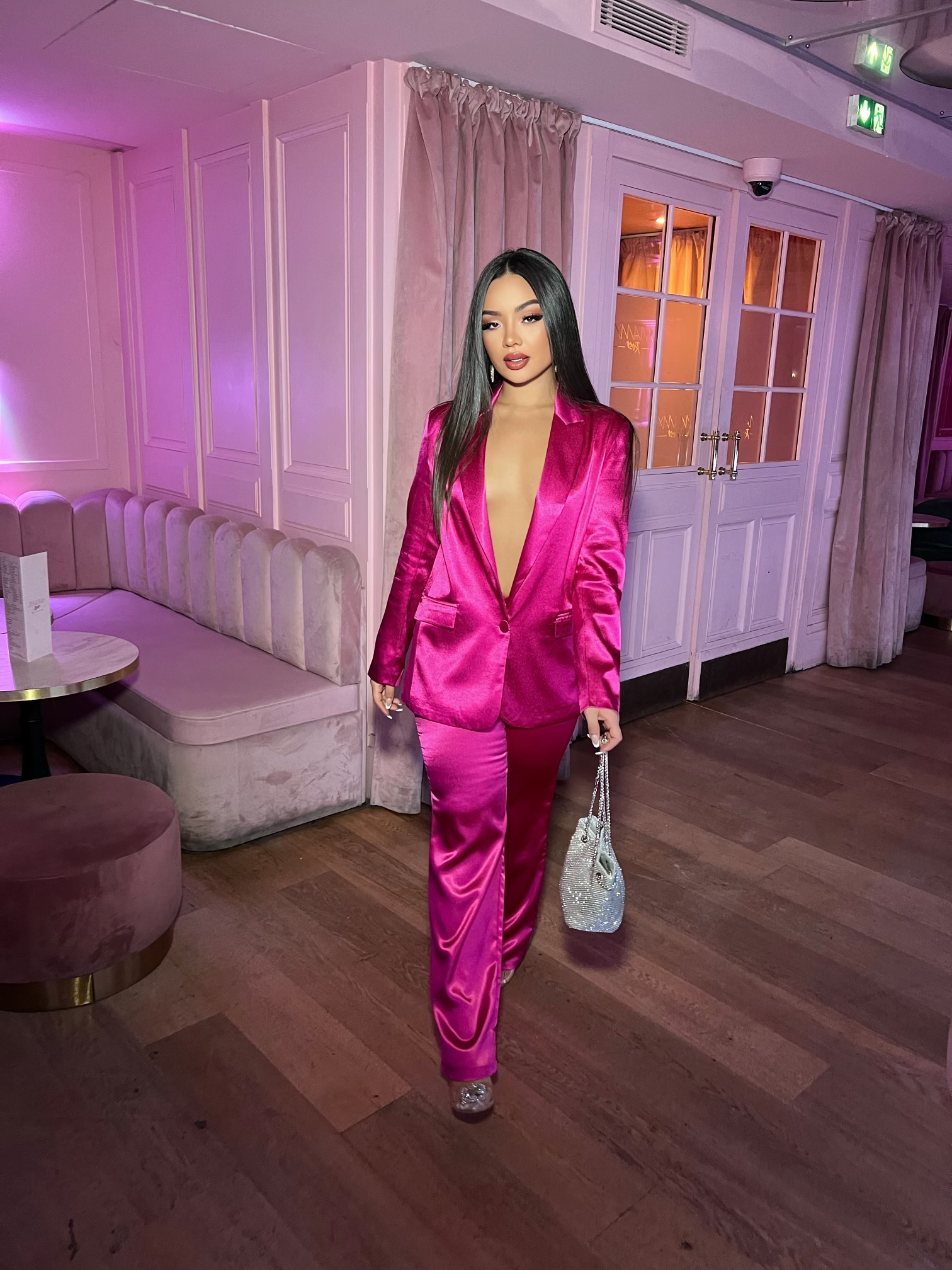 Tailleur satin fushia